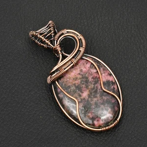Colgante de alambre de cobre hecho a mano étnico de piedras preciosas de rodonita joyería regalo 2,32" DP-3376 - Imagen 1 de 1