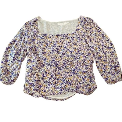 ASTR The Label Mujer XL Multicolor Floral Acanalado Campesino Blusa Cottage Boho Foto 1 de 4