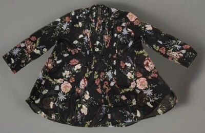 Blusa para mujer American Rag Cie negra floral con botones manga larga cuello en V talla L Foto 1 de 4