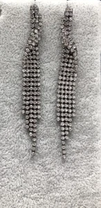 New 3” Dangle Fringe Rhinestone Earrings, Dark Gun Metal Tone Backing - Picture 1 of 5