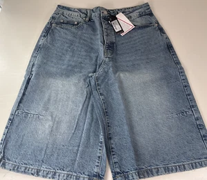 Boohoo Jeans Womens Washed Distressed Hem Jorts Stone Wash Size 32 - Picture 1 of 15