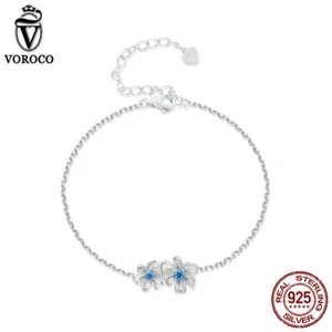 VOROCO Mujer Plata de Ley 925 Azul Pequeña Flor Pulsera Cadena Joyería Mujeres - Imagen 1 de 16