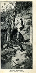The Hermit and His Friends -- A. Hengeler - Woodblock Print - from 1868 - Picture 1 of 1