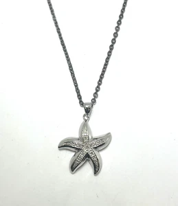 Sterling Silver Natural Diamond Starfish Pendant with 18" - 20" Necklace - Picture 1 of 5