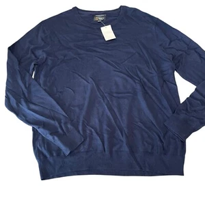 Wallin & Bros Pullover Sweater Mens Sz XL Cotton Cashmere Navy Blue New Retro - Picture 1 of 3