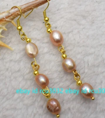 Natural 8-9mm Lavender Purple Freshwater Baroque Pearl Hook Dangle Earrings - Image 1 of 4