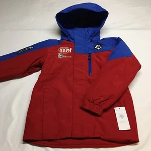 NEW Descente Red Blue Insulated Hooded Winter Jacket Kids Boys 10 US Ski Team - Picture 1 of 12