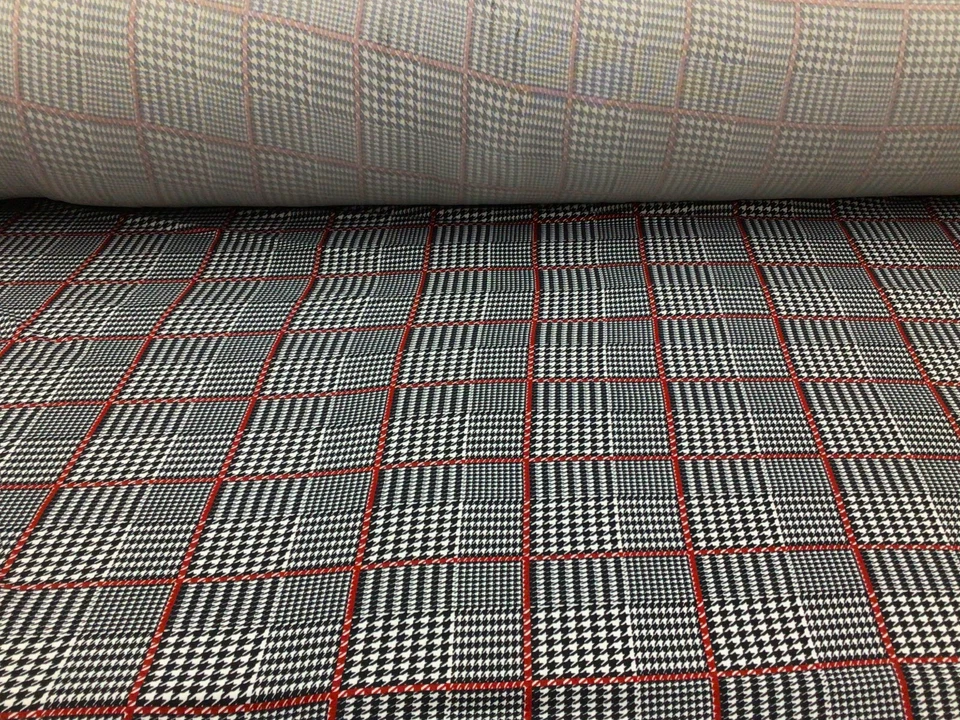 Double Brushed DTY Houndstooth Spandex Stretch Apparel Fabric Black White Red M3 - Image 1 of 1