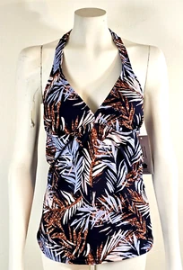 Camiseta tankini Hapari para mujer azul marino brillante tropical cuello en V talla grande - Imagen 1 de 10