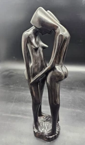 Handcarved Embracing Male Female LOVERS Ebony Wood Sculpture African - Picture 1 of 9