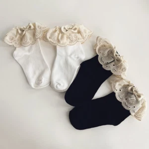 Princess Baby Girls Bowknot Socks Ruffle Frilly Lace Cotton Ankle Dress Socks - Picture 1 of 10