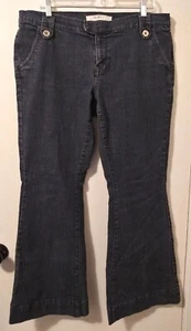 Mixit Jeans Women's 16 Black Denim Dark Wash Wide Leg Boot Cut Flare Button Belt - Picture 1 of 10