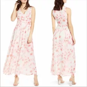 Maxi Vestido Para Mujer Leith Cintura Acanalada Gasa Floral Rosa Talla XLarge - Imagen 1 de 7