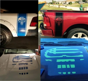 Skull USA flag decal set Hood + truck bed stripes American made graphic vinyl v5 - Picture 1 of 8