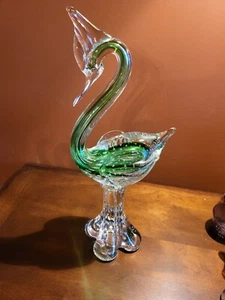 "Cisne pesado vintage de cristal de Murano de 15"" de alto fina decoración artesanal italiana, atemporal" - Imagen 1 de 3