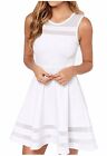 Women's Mesh Slim Sleeveless Short Mini Flare Dress White Large