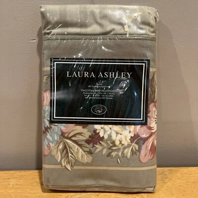 Laura Ashley Oakley Floral Green Set Of 2 Standard Pillowcases Vintage - Image 1 of 4