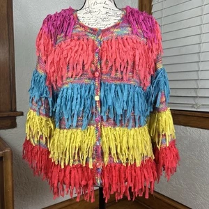 Design Options | Fringed Shag Multi Colored Cardigan Size S - Picture 1 of 19