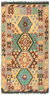 Vintage Geometric Kilim Area Rug 3'3" x 6'4" Traditional Wool Hand Woven Carpet Foto 1 de 4