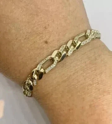 6Ct Round Lab Created Diamond Men's Cuban Tennis Bracelet 14k Yellow Gold Plated - Image 1 of 3