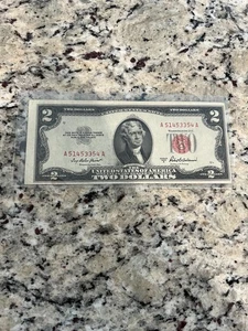 1953 Series A Red Seal 2$ Dollar Bill A51453354A - Picture 1 of 3