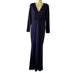 Navy Blue Purple Long Sleeve Gown with Cross V-Neck Extra Long Slit Bodycon - Bild 1 von 12