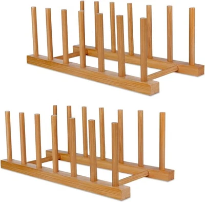Estantes para platos de madera de bambú soporte para platos escurridor vertical gabinete de cocina original Foto 1 de 4