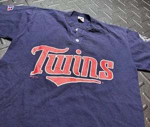 Vintage 90s Minnesota Twins Russell Athletic Henley Tee “MACKEY 36” Fan Youth XL - Picture 1 of 7
