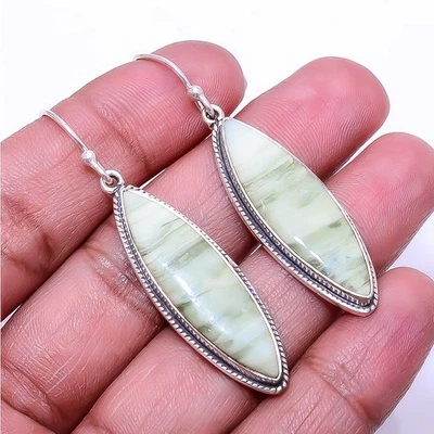 Natural Serpentine -Russia 925 Sterling Silver Earring 2.11" E57, Christmas Gift - Image 1 of 4