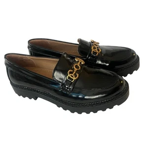 Circus Sam Edelman Black Patent Leather Lug Sole Loafers Size 7.5 Platform Shoes - Picture 1 of 7