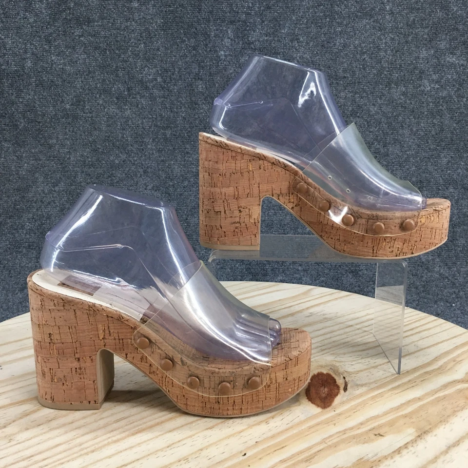 Босоножки женские Dolce Vita 8,5 Emol без шнуровки желтовато-коричневые прозрачные лакированная кожа на блочных каблуках - Изображение 1 из 4