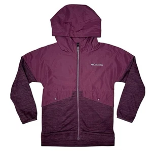 Columbia Girls Out-Shield Dry Fleece Jacket S 7/8 Hooded Zip Pockets Maroon Wine - Picture 1 of 7