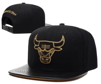 Chicago Bulls Hat Snapback Adjustable Fit Cap Gold outline Logo, small default