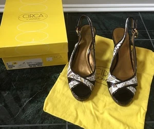 New Circa Joan & David Brown White Floral Canvas Espadrille Peep Toe Womens 8 - Picture 1 of 5