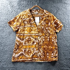 New Capture Womens Blouse Top Size 14 Yellow White Paisley Short Sleeve Collared - Picture 1 of 14