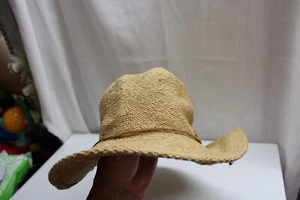 Beige Leather Cord Roxy Panama 100% Paper Boho Hippie Collapsable Travel Hat S/M - Picture 1 of 7