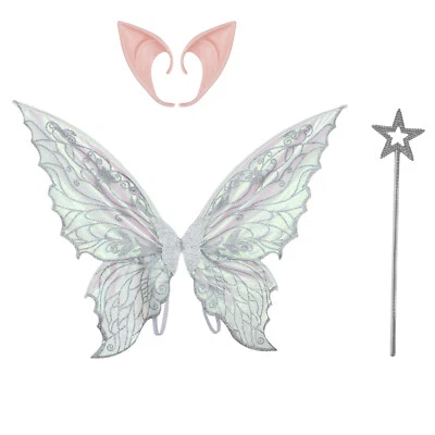 1 juego de alas de mariposa cosplay palo de hadas orejas de elfo transparentes alas de elfo ultrafinas Foto 1 de 3