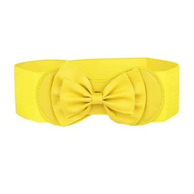 Women Multi Layered Faux Leather Bow Dress Waistband Solid Elastic Corset Belt  - Image 1 of 4