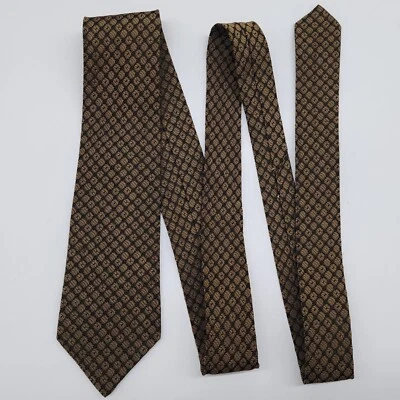 Gravata geométrica estreita ouro preto seda 2,75" largura 54" comprimento vintage - Imagem 1 de 4