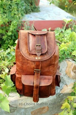 Leather Genuine Rucksack Travel Brown Backpack Bag New Laptop Men's Handmade - Image 1 of 4