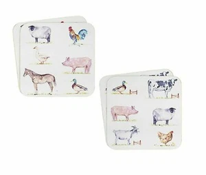 4er Set Geschenkverpackung leicht abwischbar sauber Land Bauernhof laminierte Untersetzer - Bild 1 von 1