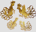 Set 4 MCM Vtg ROOSTER Fighting Cocks SEXTON METAL CRAFTS Gold WALL HANGINGS