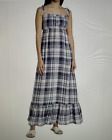 Aqua For Bloomingdale's Navy Pink Plaid Pull-over Tie Up Shoulder Maxi Dress