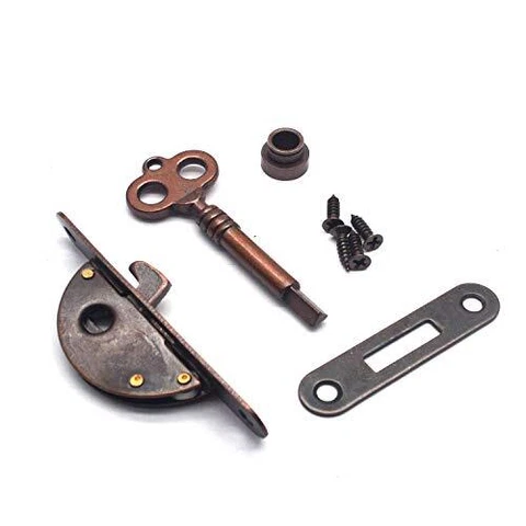 Vintage Cabinet Lock Furniture Flush Mount Red Bronze Lock Half Round-Type Cover