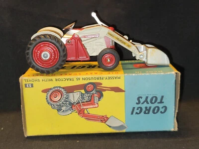 VINTAGE DIECAST MASSEY FERGUSON 65 TRACTOR WITH SHOVEL CORGI TOYS 53 LONDON 1950 - Image 1 of 4