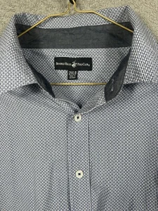 Beverly Hills Polo Club Shirt 2XLB Blue Cross Hatch Short Sleeve Button Up Adult - Picture 1 of 9