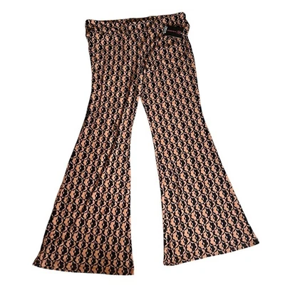 Flare lag high waisted jersey knit black brown floral pants preppy  plus sz XXXL - Image 1 of 4