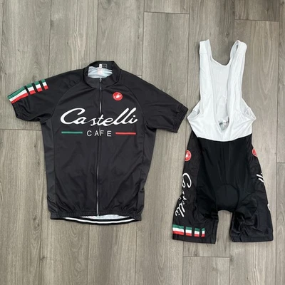 Conjunto de jersey y culotte con tirantes de ciclismo Castelli Café para hombre L negro Italia Foto 1 de 4