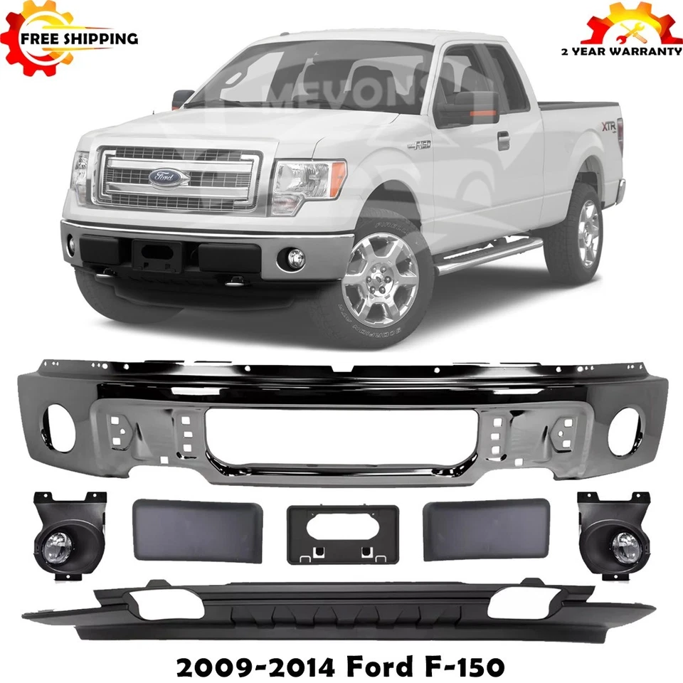 Kit de montaje de parachoques delantero de acero cromado y luces antiniebla para Ford F-150 2009-2014 Foto 1 de 4