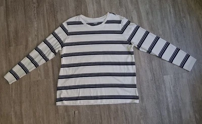 Camisa Lands’ End Niños L 14-16 Manga Larga Rayas Blanca Azul Marino Algodón Cuello Redondo Foto 1 de 3